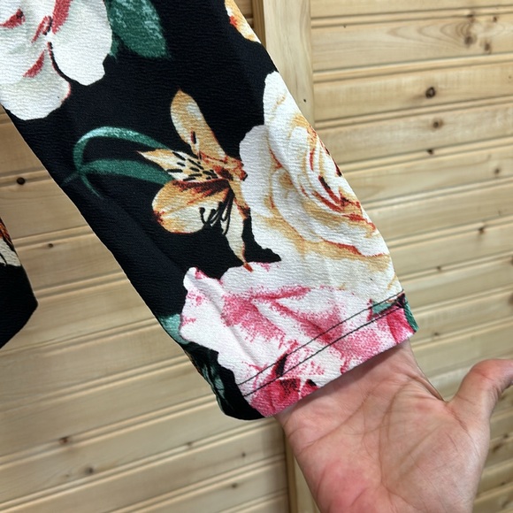 Doubl JU Draped Open Front Blazer Jacket NWT Size Large Black and Floral - Picture 5 of 8